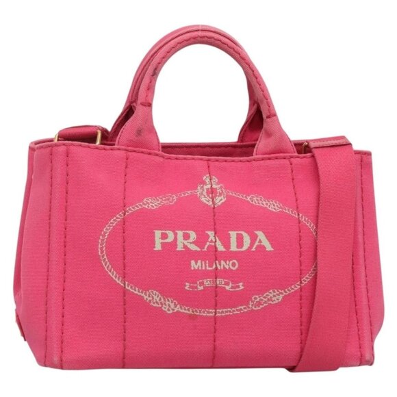 PRADA Canapa PM Hand Bag Canvas Pink Gold - Picture 1 of 16